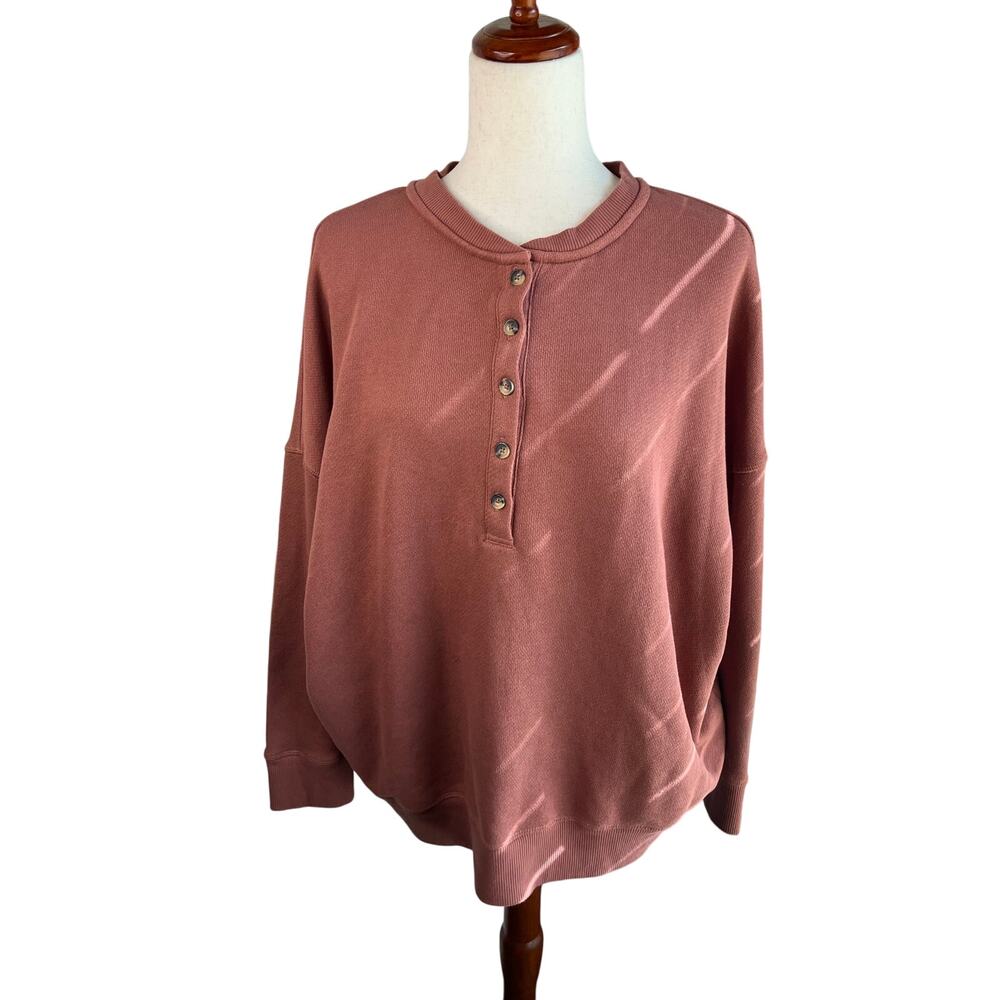 Maurices Rust Henley Sweatshirt Cotton Blend Plus Size 1X